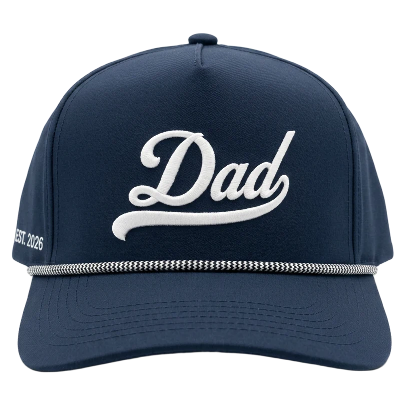 Navy rope dad cap with 3D embroidery by +58 Apparel